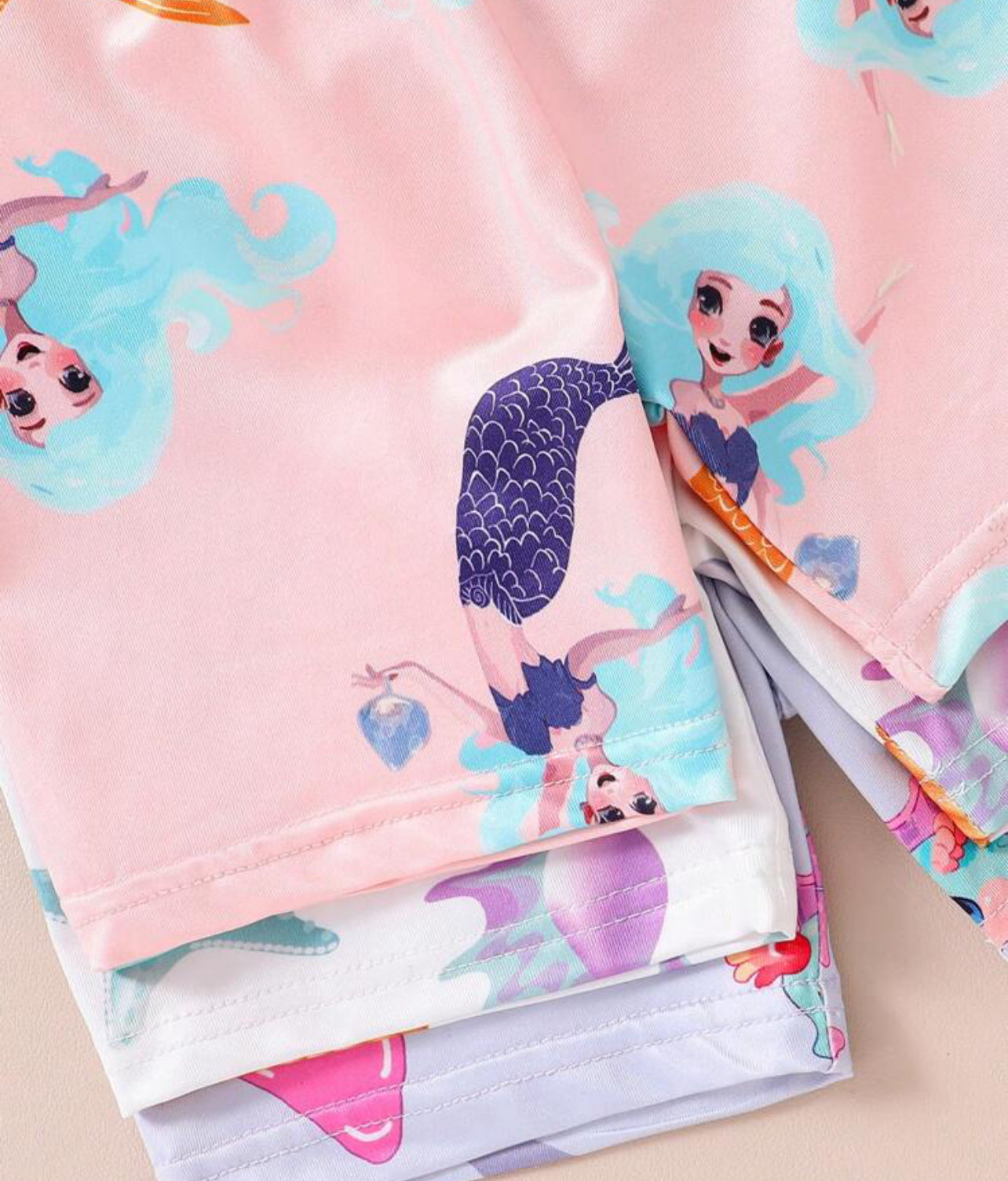 Baby Girl Simple Ocean Creature Printed Snug Fit T-Shirt And Shorts Set, 3pcs/Set Combination, For Casual And Home Wear