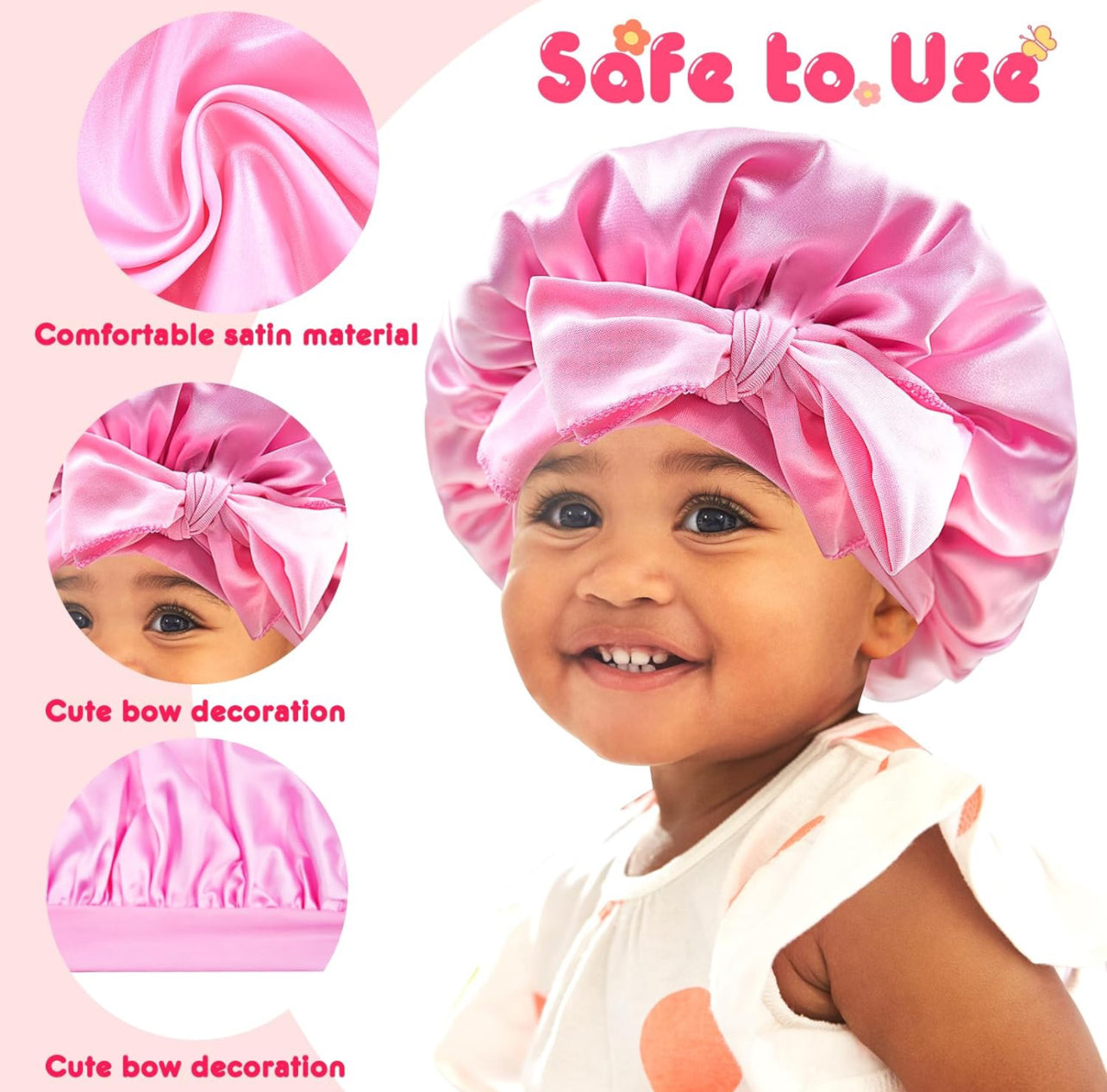 2Pcs Baby Bonnet Newborn Kids Bonnet Infant Satin Silk Hair Bonnets for Girls Toddler Newborn Infants with Tie Band Bow 6-12 Months