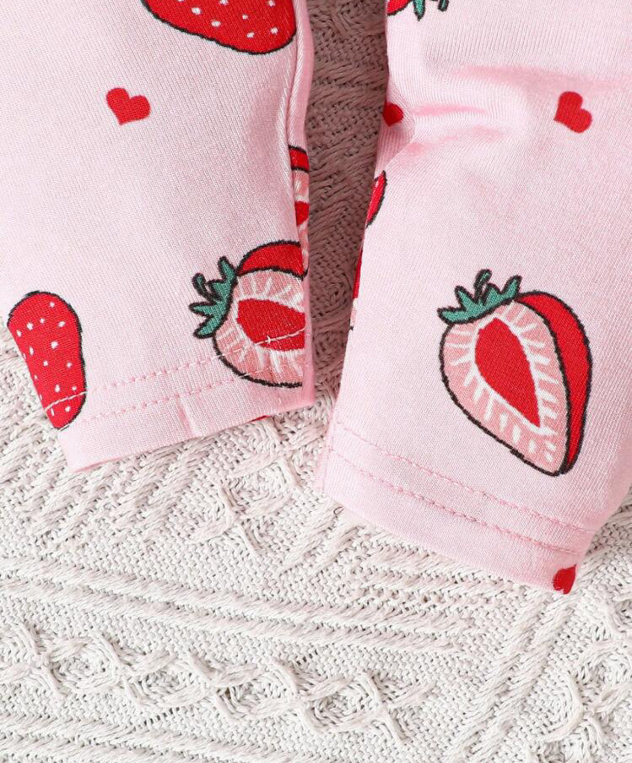 Baby Girl Snug Fit Strawberry Pattern Sweet And Cute Knit Pajama Set