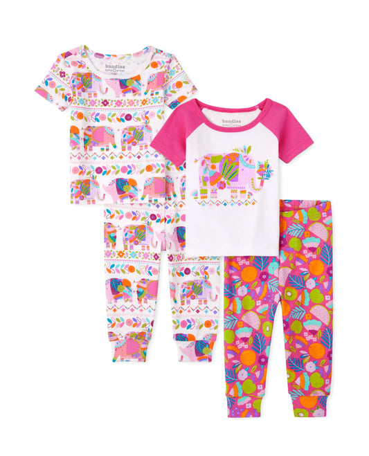 Baby And Toddler Girls Elephant Snug Fit Cotton Pajamas 2-Pack - Pink Blast