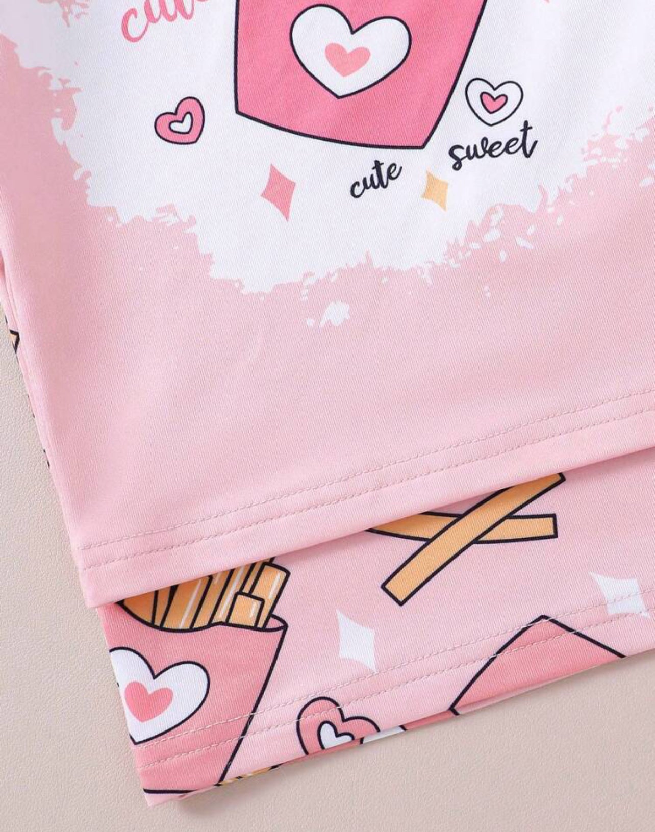 Baby girl pink fries patterned snug fit pjs