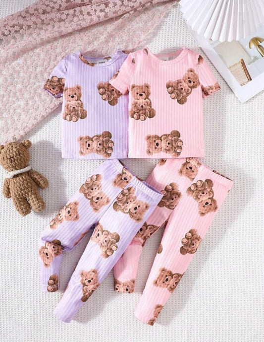 Baby Girl Teddy Bear Printed Snug Fit Pajama Set