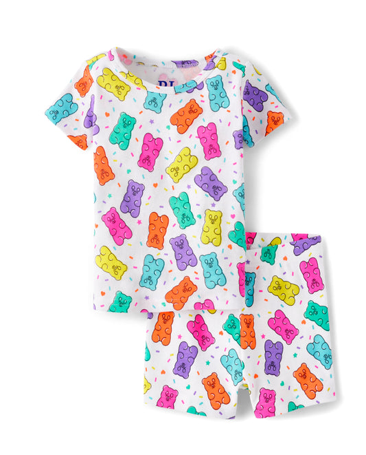 Baby And Toddler Girls Candy Bear Snug Fit Cotton Pajamas - White